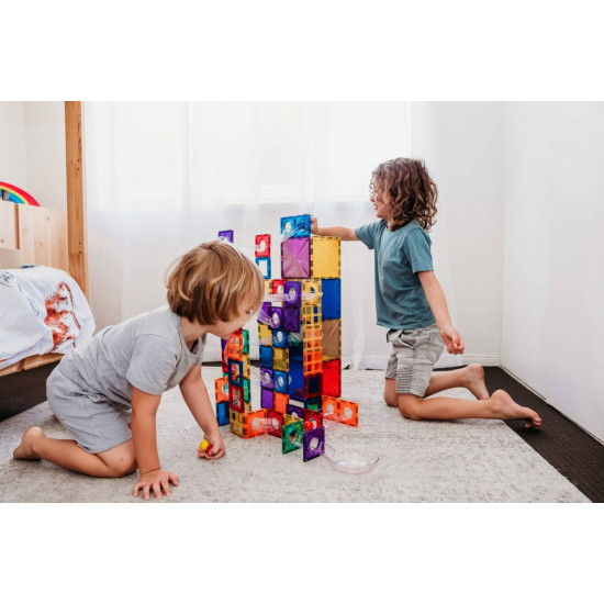 Magnetic Tiles Set magnetic, 92 piese, circuit cu bile - Marble run