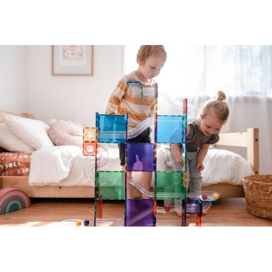 Magnetic Tiles Set magnetic, 92 piese, circuit cu bile - Marble run