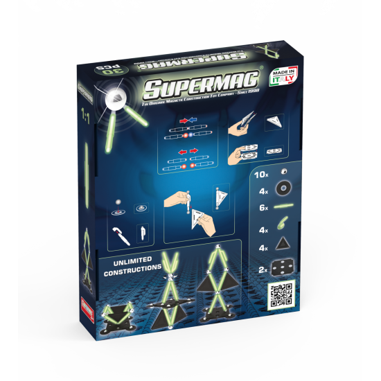 Set de constructie magnetic Supermag Projects Glow, 30 piese