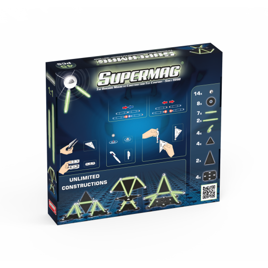 Set de constructie magnetic Supermag Projects Glow, 45 piese