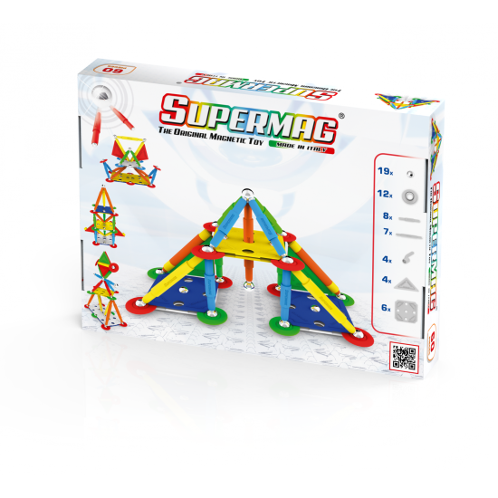 Set de constructie magnetic Supermag Projects Multicolor, 60 piese