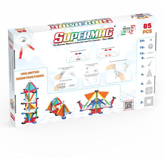 Set de constructie magnetic Supermag Projects Multicolor, 85 piese