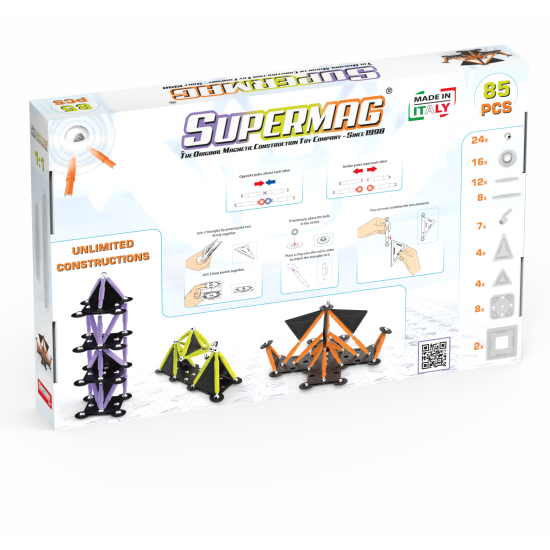 Set de constructie magnetic Supermag Projects Tehnicolor, 85 piese