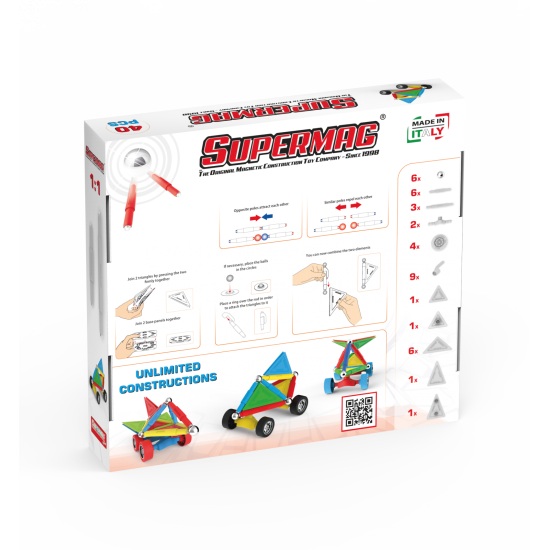 Set de constructie magnetic Supermag Projects Wheels, 40 piese