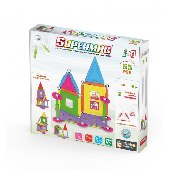 Set de constructie magnetic Supermag Projects House, 55 piese