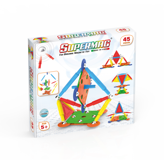 Set de constructie magnetic Supermag Projects Multicolor, 45 piese