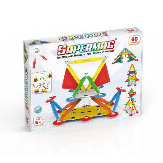 Set de constructie magnetic Supermag Projects Multicolor, 60 piese