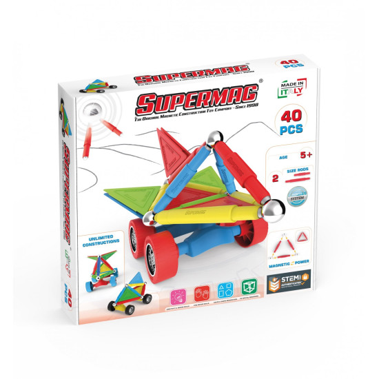 Set de constructie magnetic Supermag Projects Wheels, 40 piese